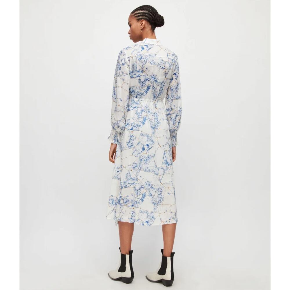 All Saints Skye Buruberu Silk Blend Shirt Dress China Blue 2 NEW $419 - Picture 3 of 12